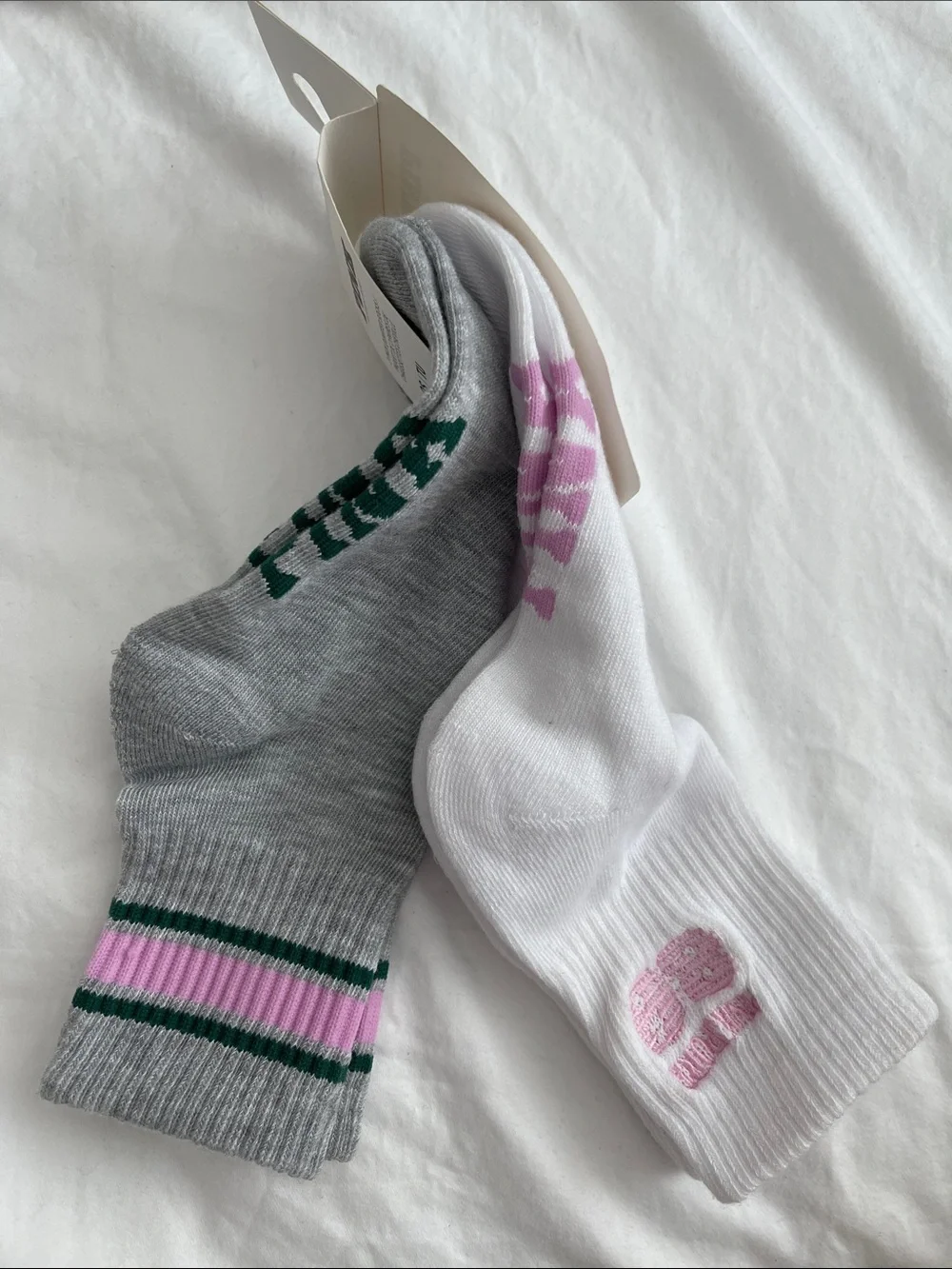 PINK Victoria's Secret Women’s Teens 2-Pack Socks White & Gray with Pink Stripe